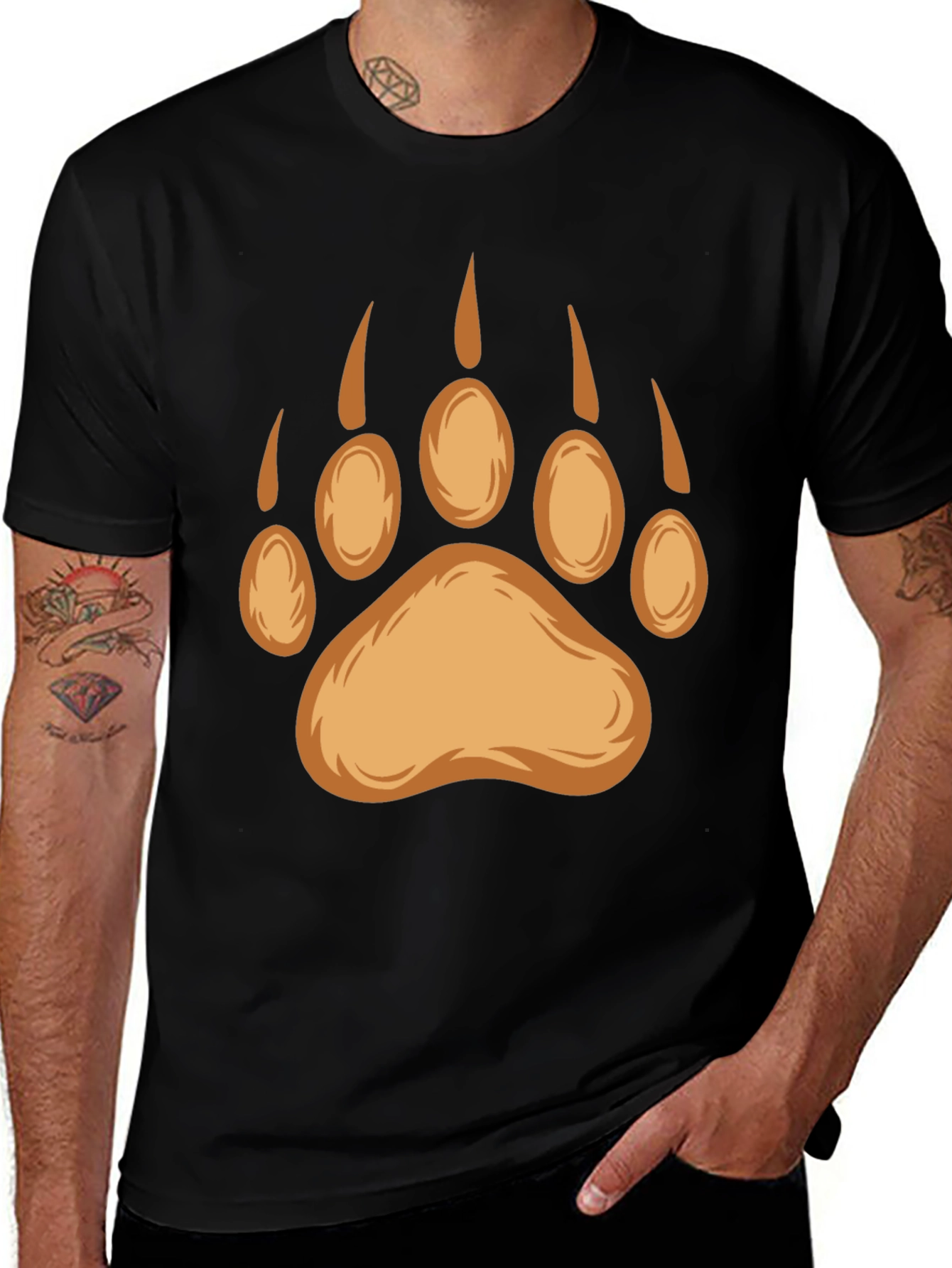 Bear Paw Print Graphic Tee - Black