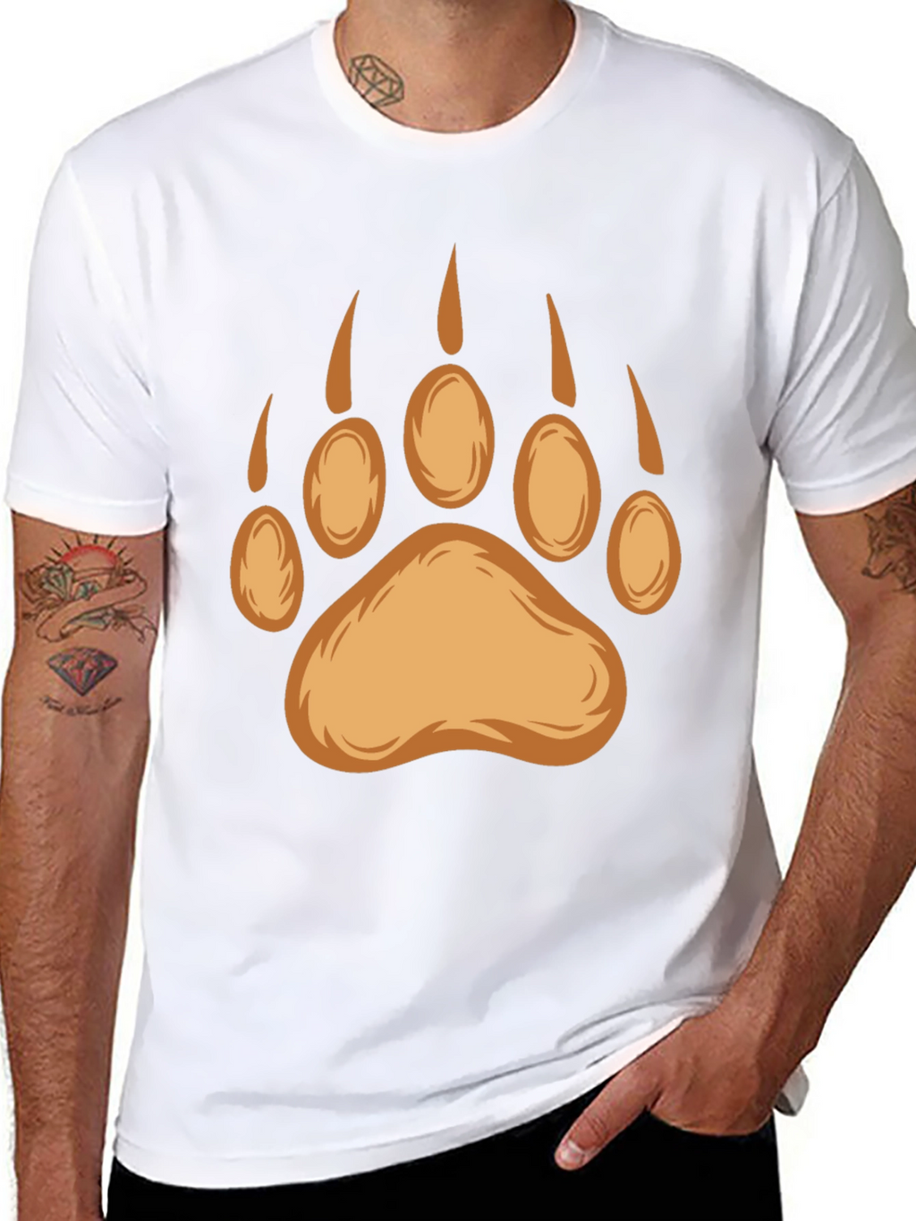 Bear Paw Print Graphic Tee - Black