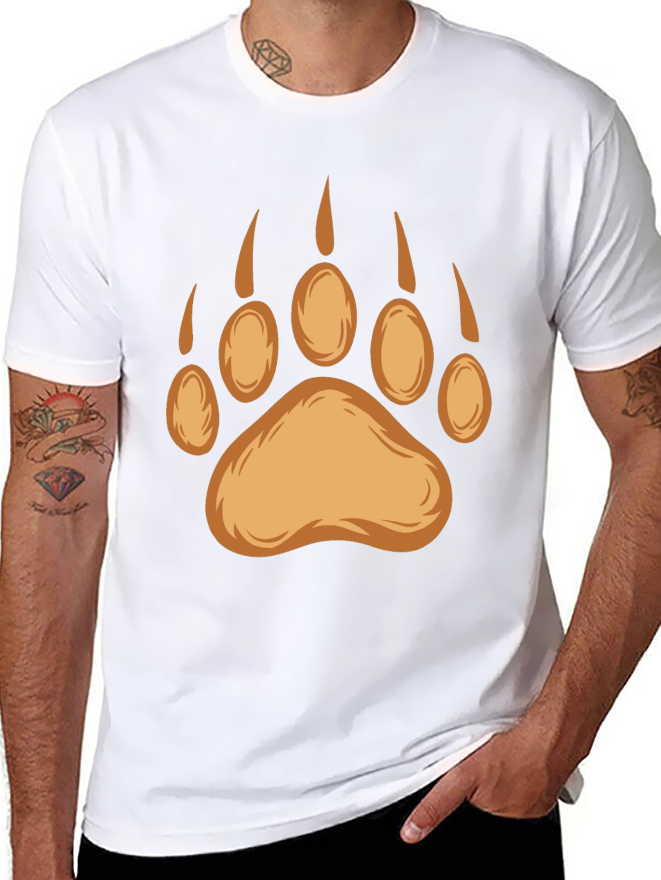 Bear Paw Print Graphic Tee - Black