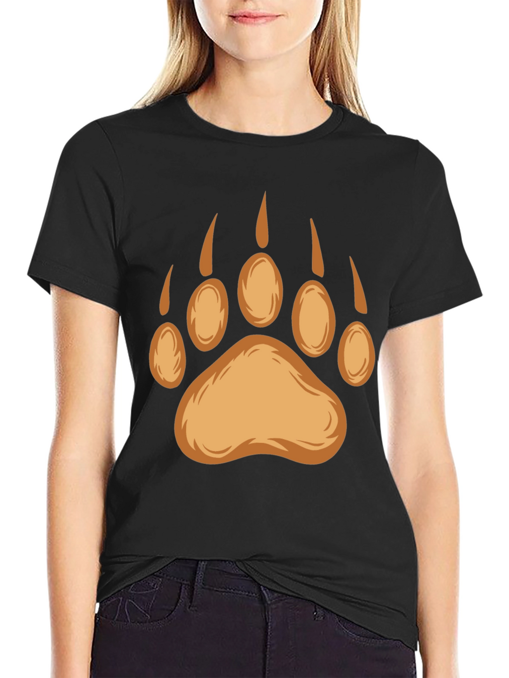 Bear Paw Print Graphic Tee - Black