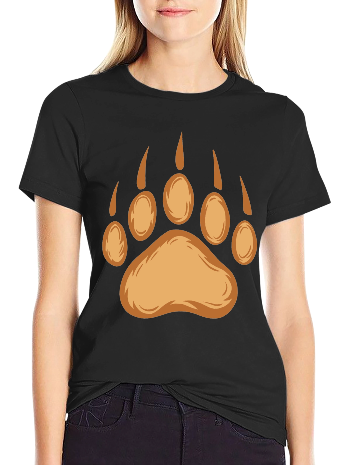 Bear Paw Print Graphic Tee - Black