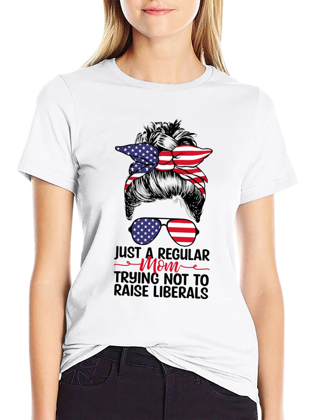 Patriotic Mom Messy Bun T-Shirt - Conservative Tee