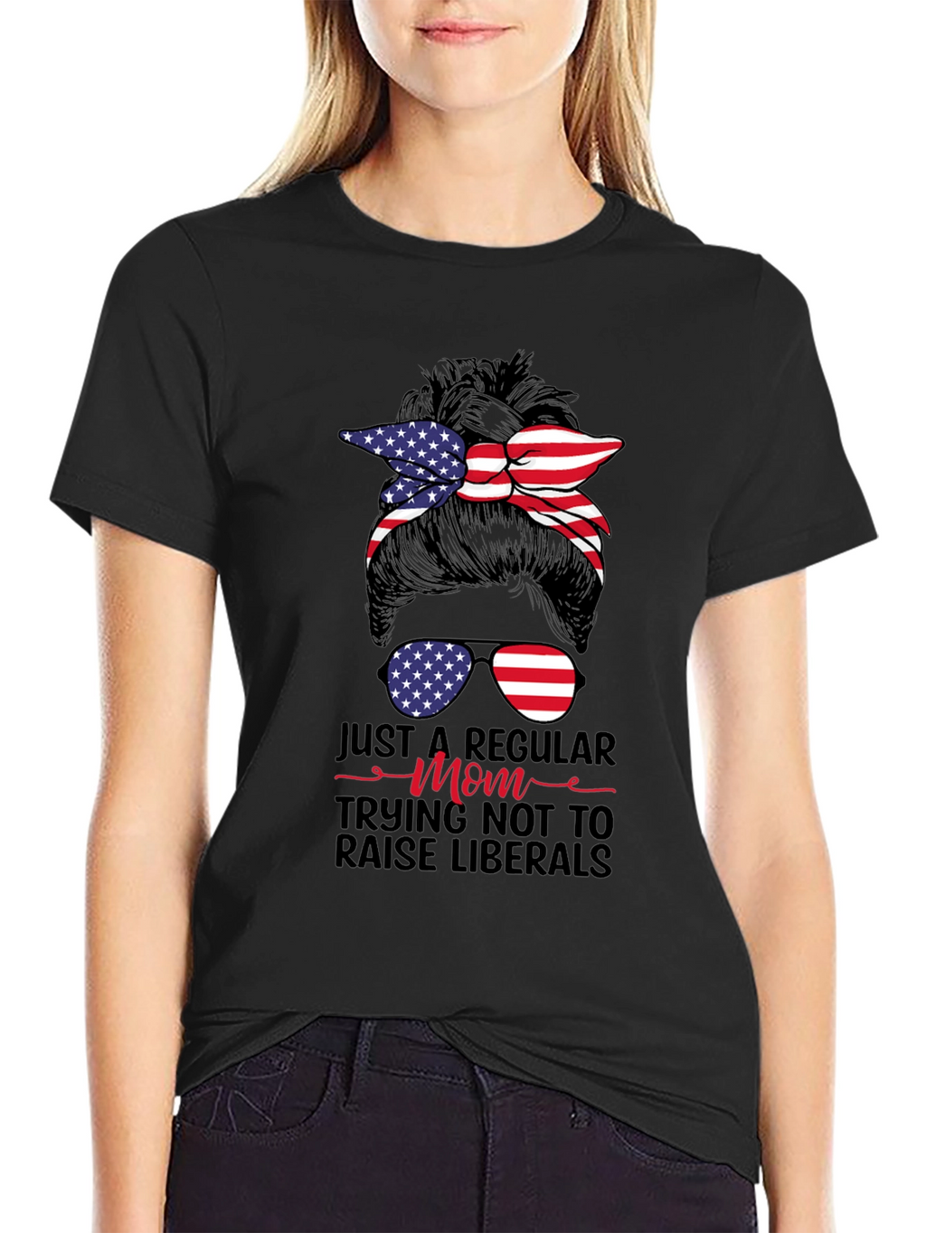 Patriotic Mom Messy Bun T-Shirt - Conservative Tee