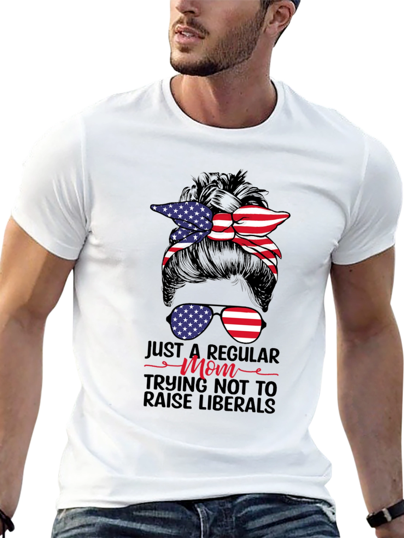 Patriotic Mom Messy Bun T-Shirt - Conservative Tee