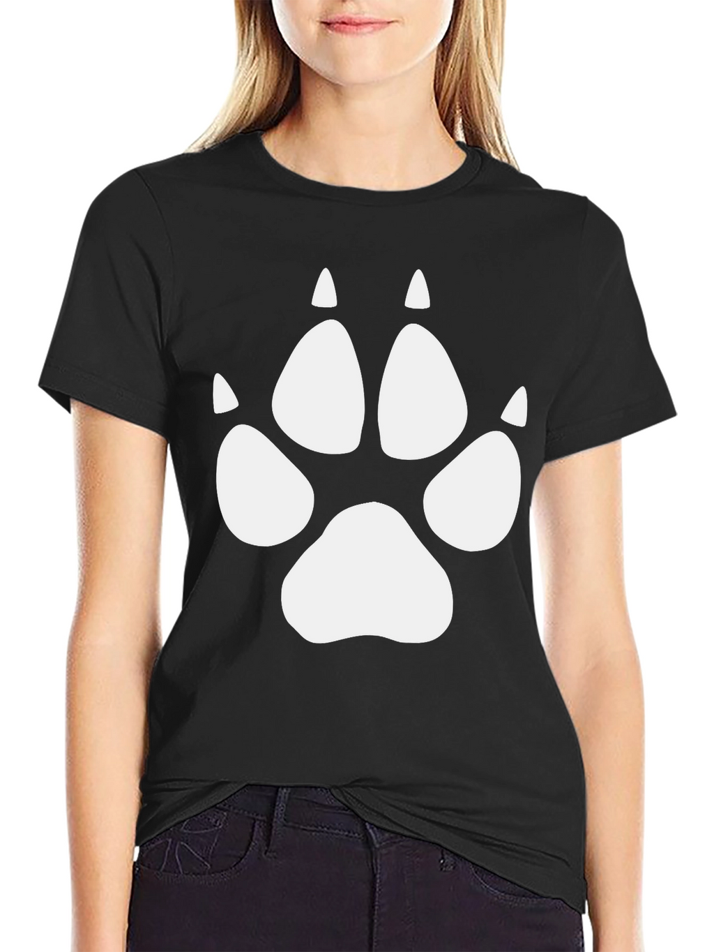 Wolf Paw Print Tee - Black Crew Neck T-Shirt