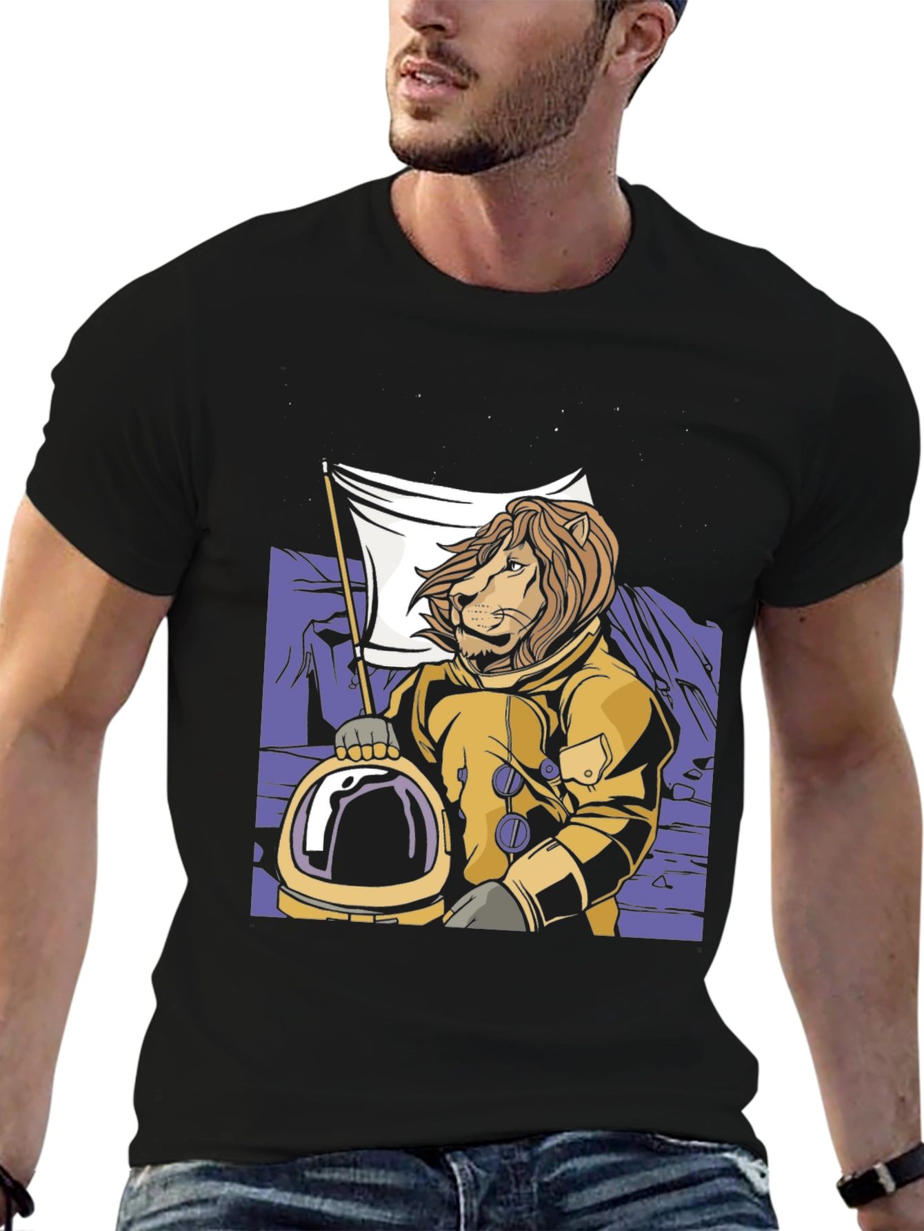 Lion Astronaut Graphic Tee -  Black