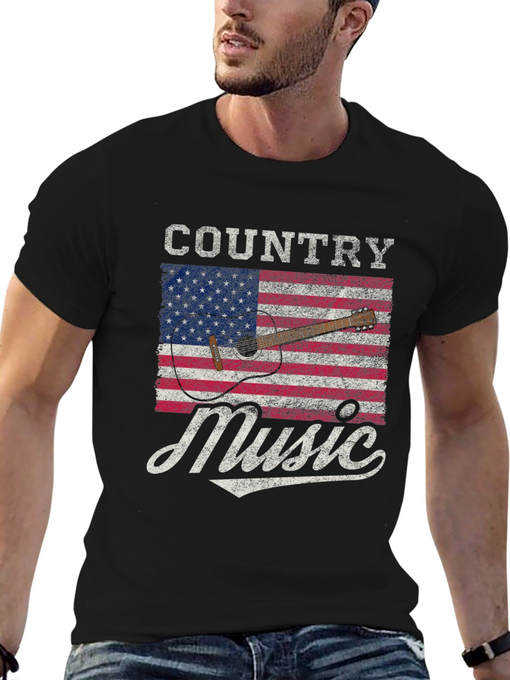 Country Music American Flag Guitar T-Shirt