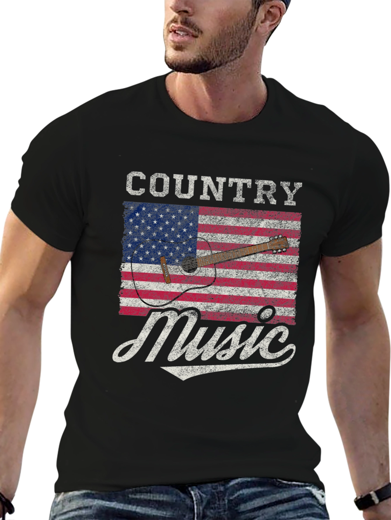 Country Music American Flag Guitar T-Shirt