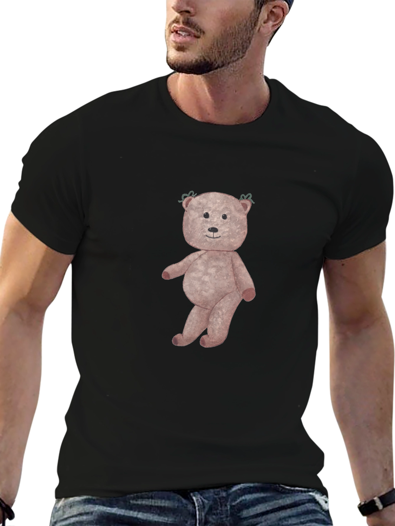 Mens Black Teddy Bear Graphic T-Shirt