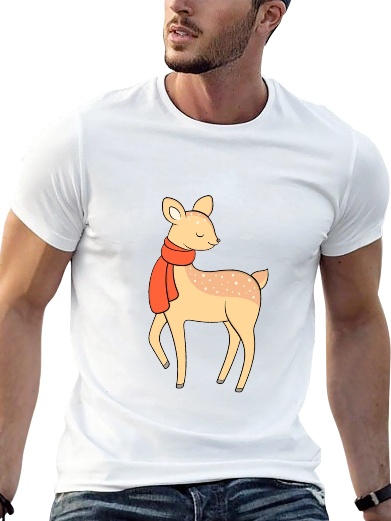 Cute Deer with Scarf Black Graphic Tee