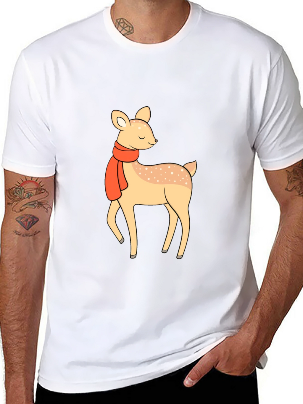 Cute Deer with Scarf Black Graphic Tee