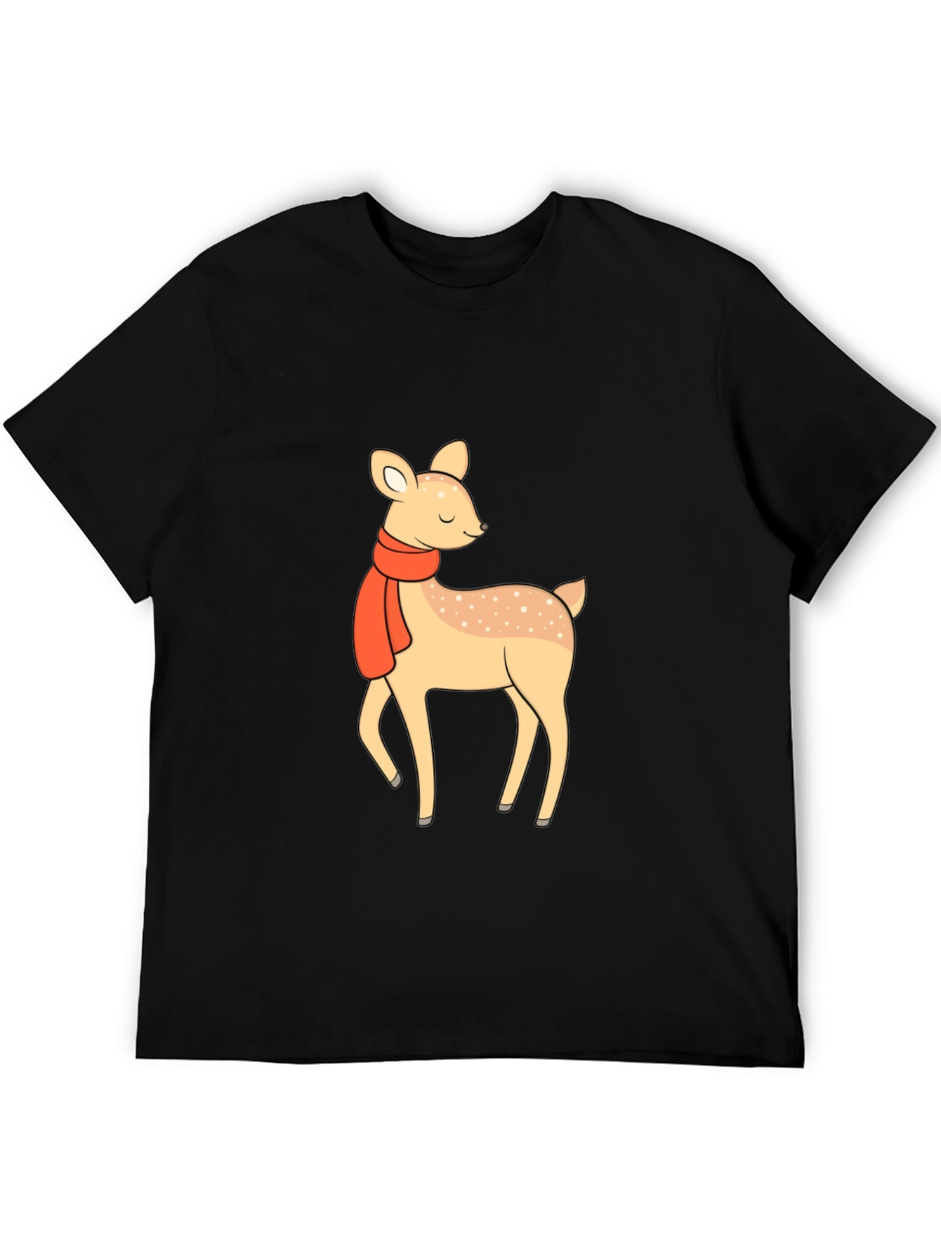 Cute Deer with Scarf Black Graphic Tee