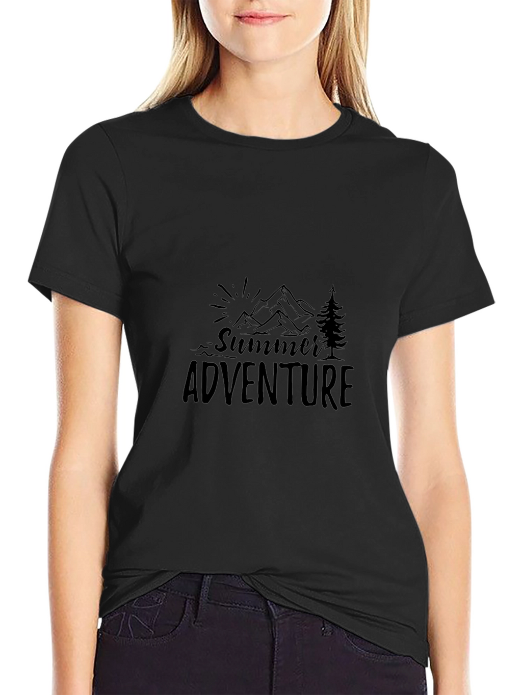 Summer Adventure Graphic Tee - Black Cotton Blend