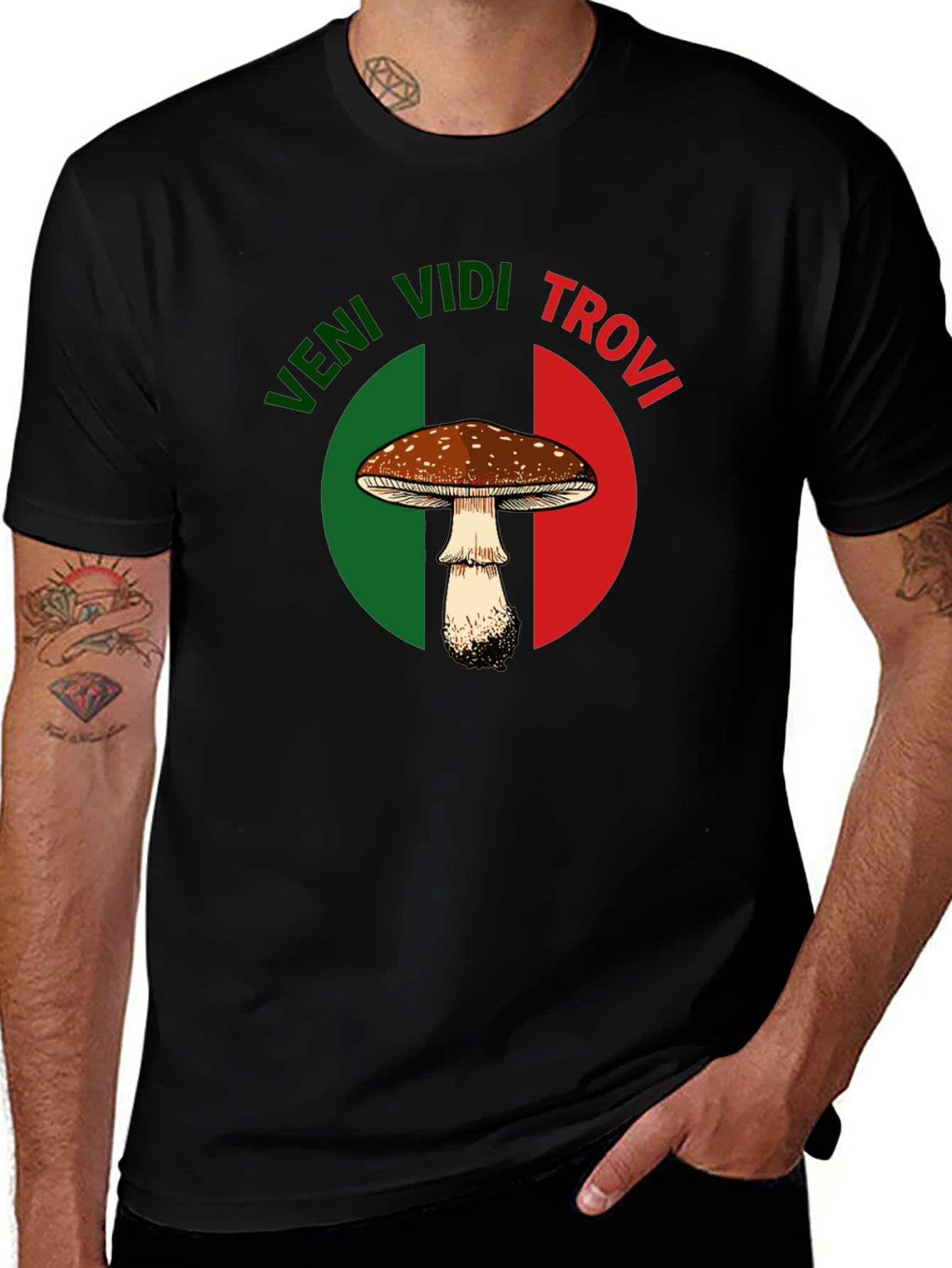 Veni Vidi Trovi Mushroom Graphic T-Shirt