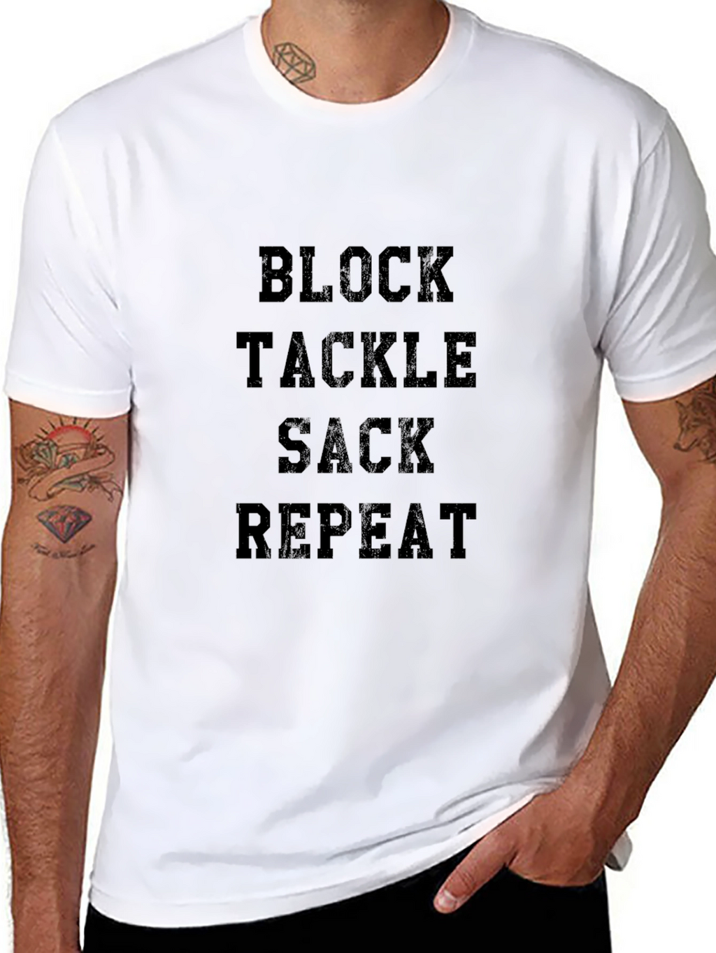 Block Tackle Sack Repeat Football T-Shirt