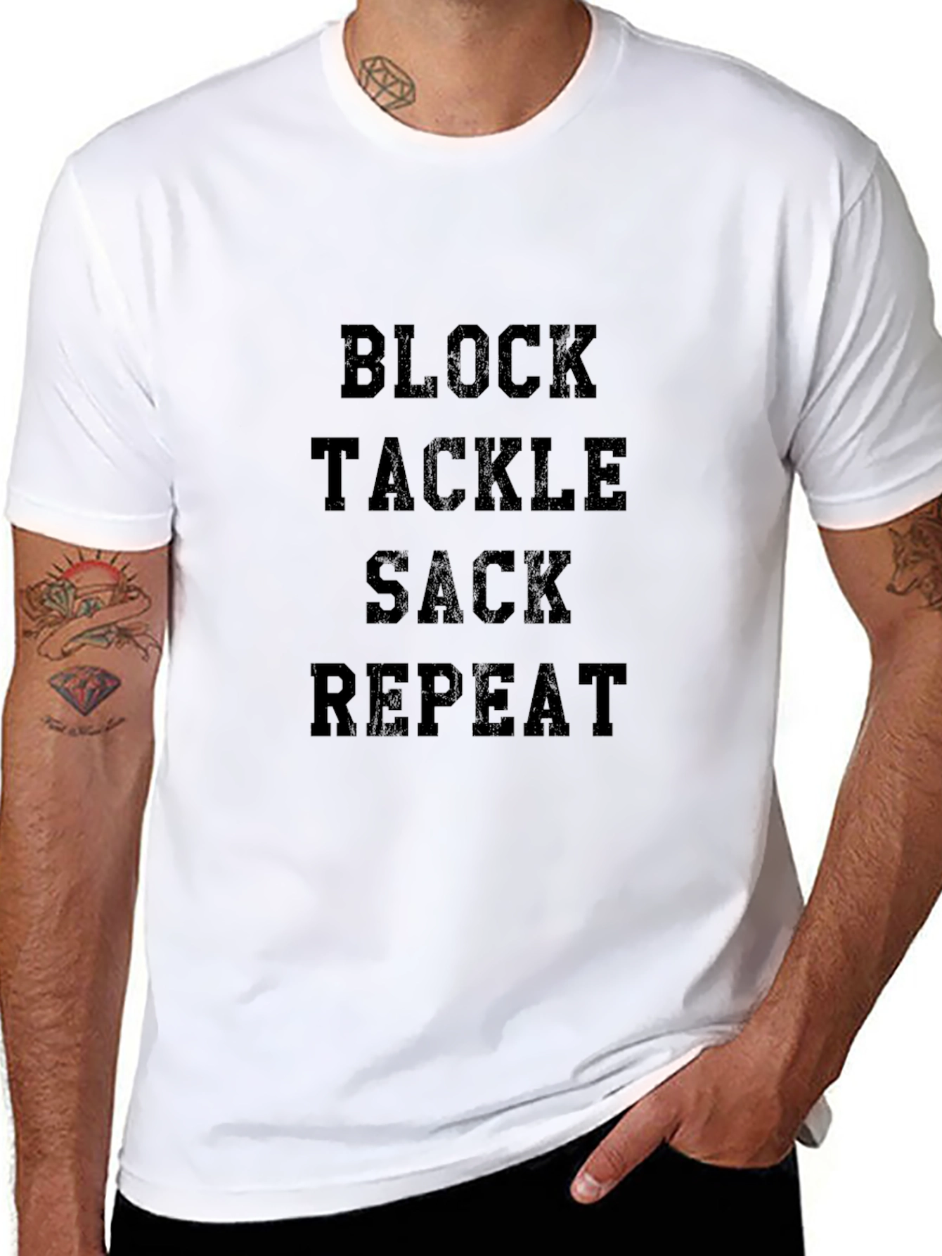 Block Tackle Sack Repeat Football T-Shirt