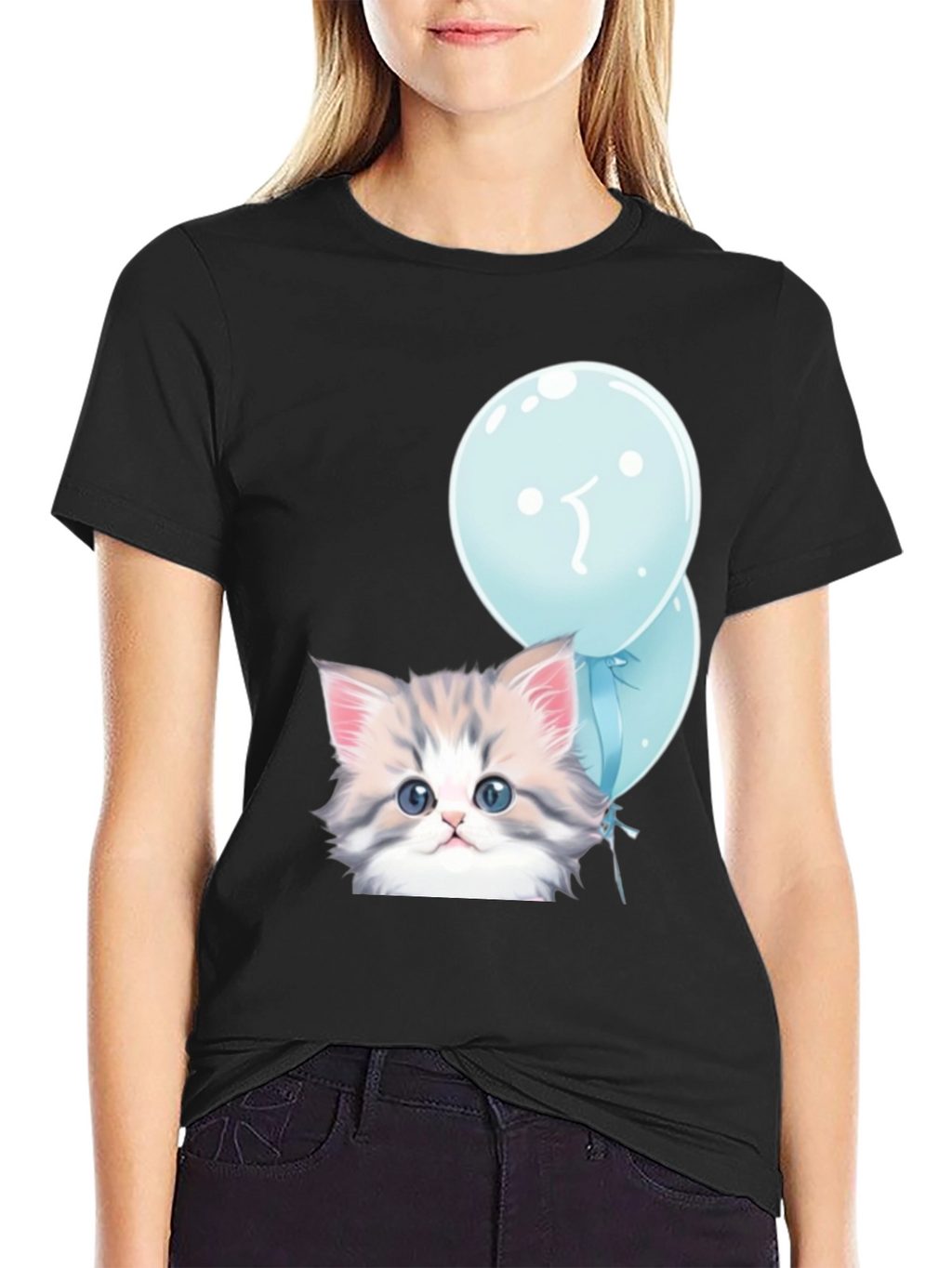 Cute Kitten with Balloons Graphic T-Shirt