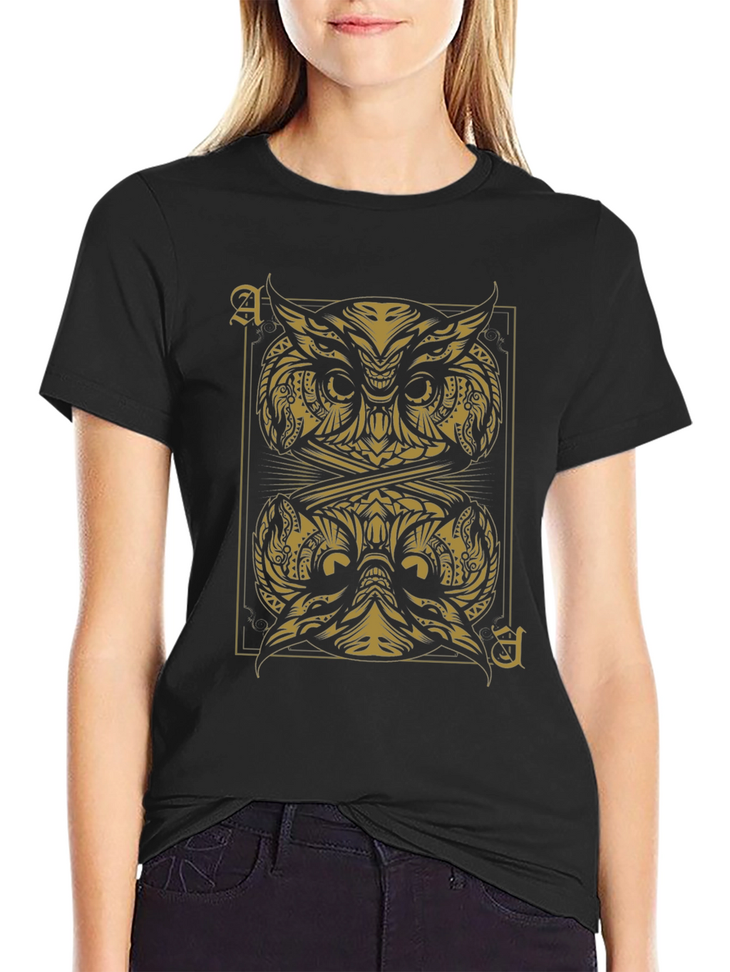 Ace of Owls Graphic Tee - Black Cotton T-Shirt