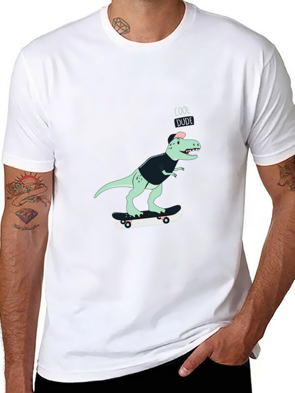 Cool Dude Dinosaur Skateboard Graphic T-Shirt