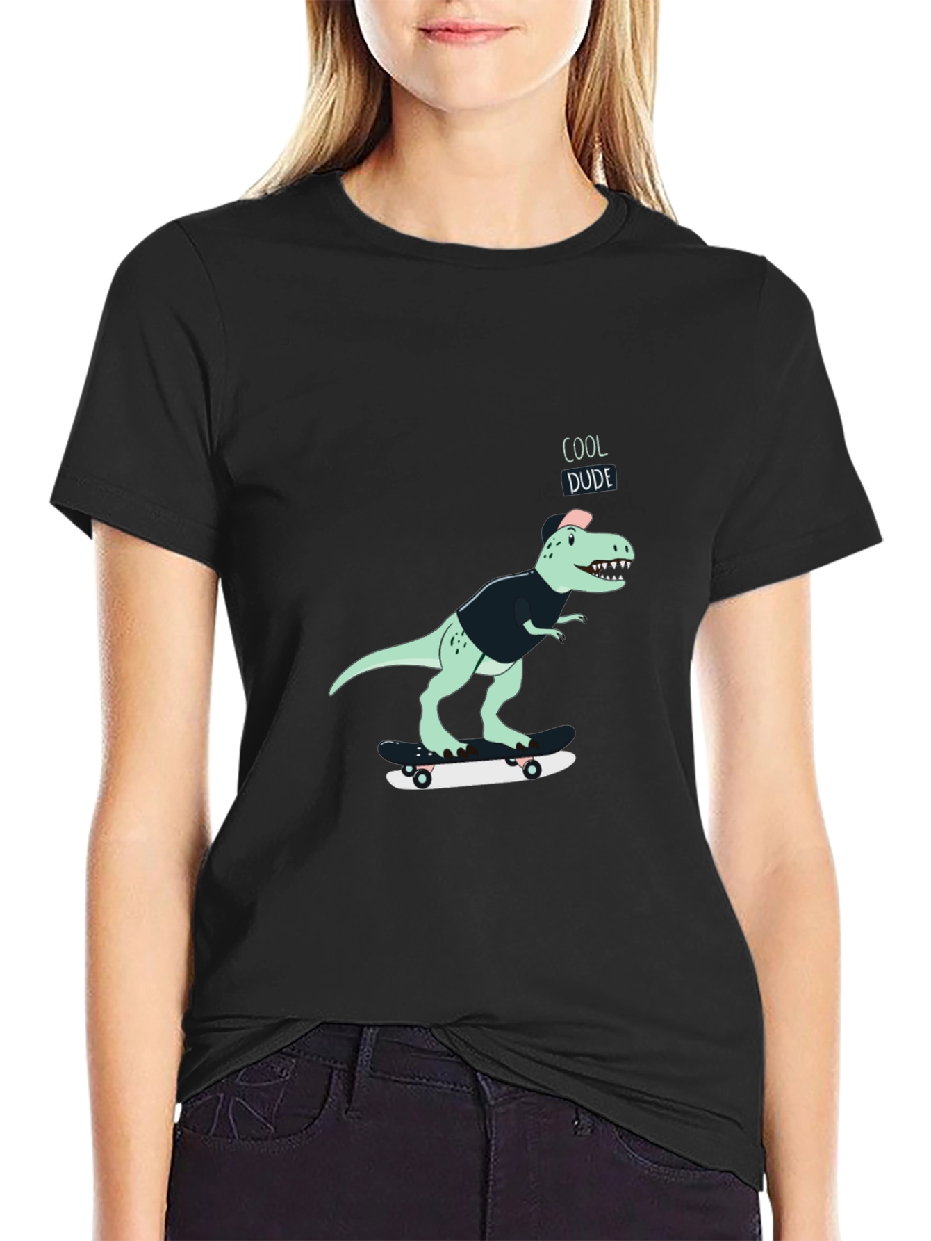 Cool Dude Dinosaur Skateboard Graphic T-Shirt