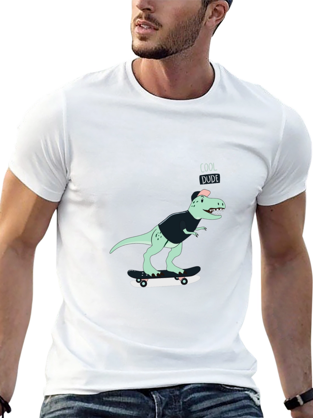 Cool Dude Dinosaur Skateboard Graphic T-Shirt