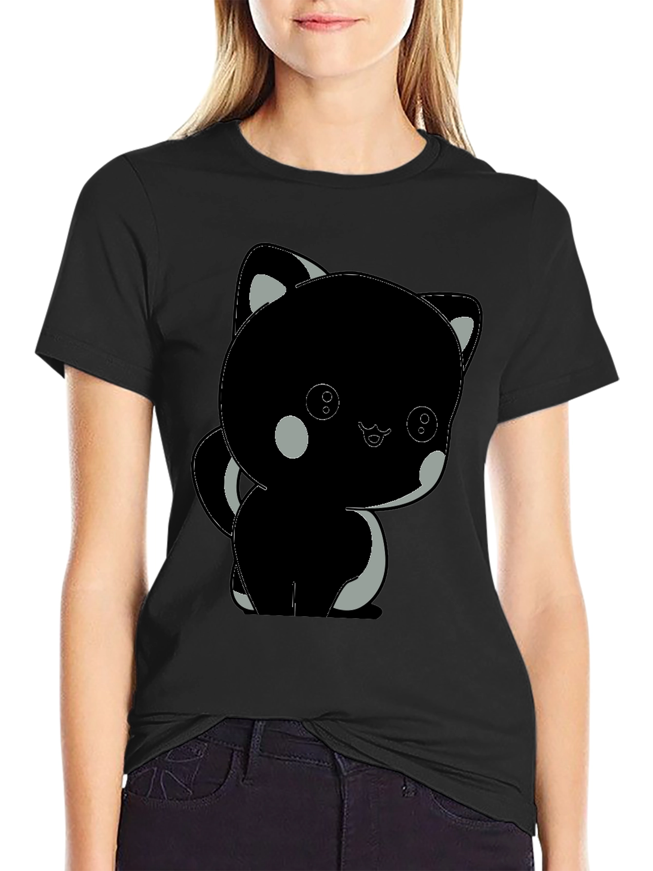 Cute Black Cat Graphic T-Shirt