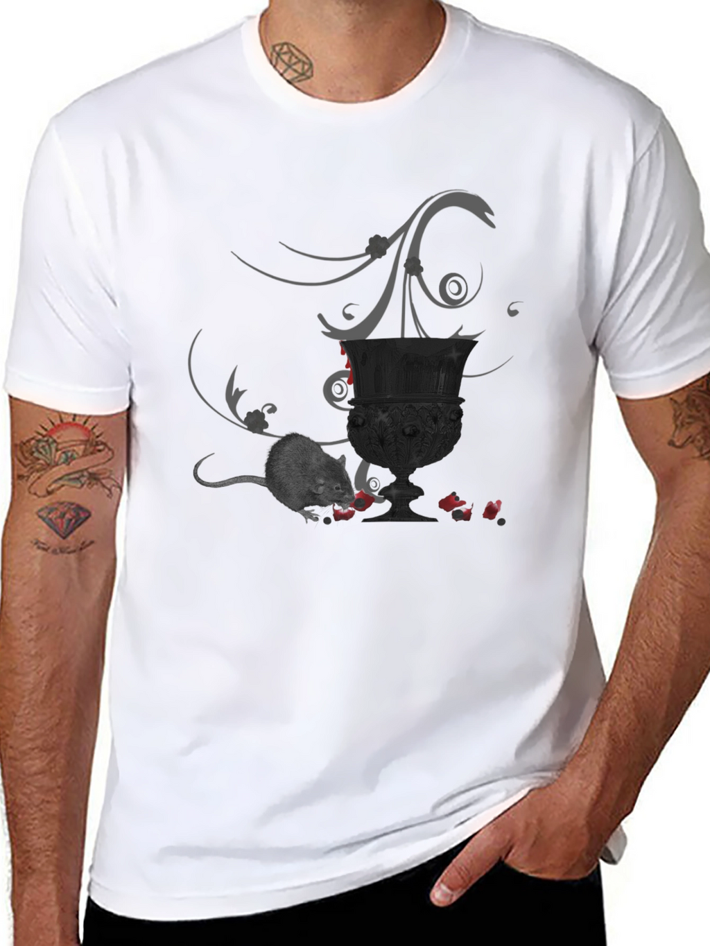 Whimsical Gothic T-Shirt with Mouse & Goblet Design