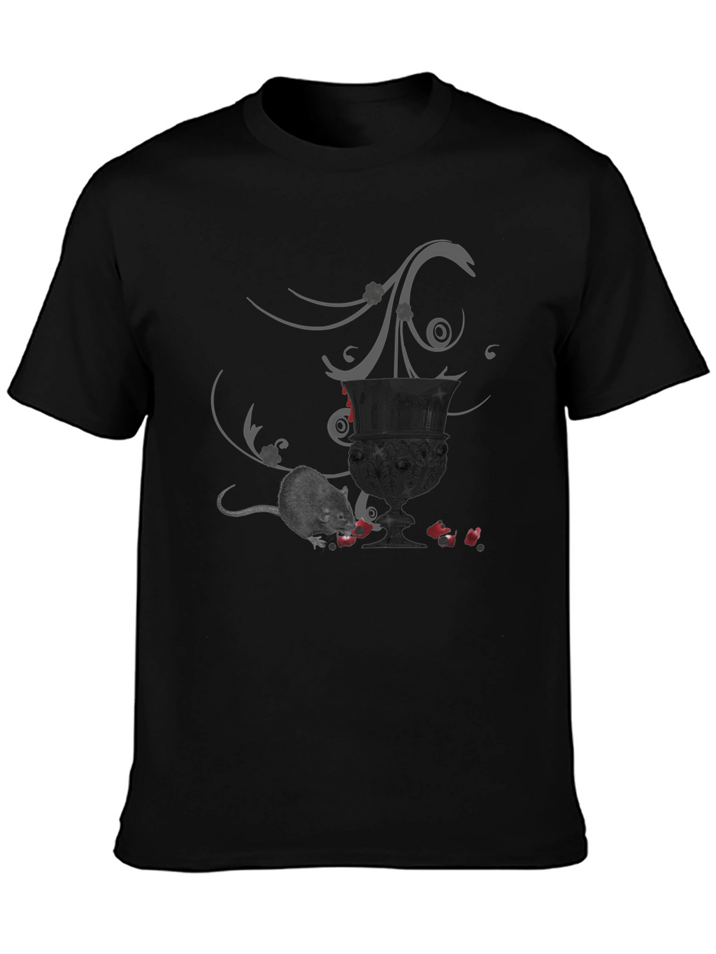 Whimsical Gothic T-Shirt with Mouse & Goblet Design