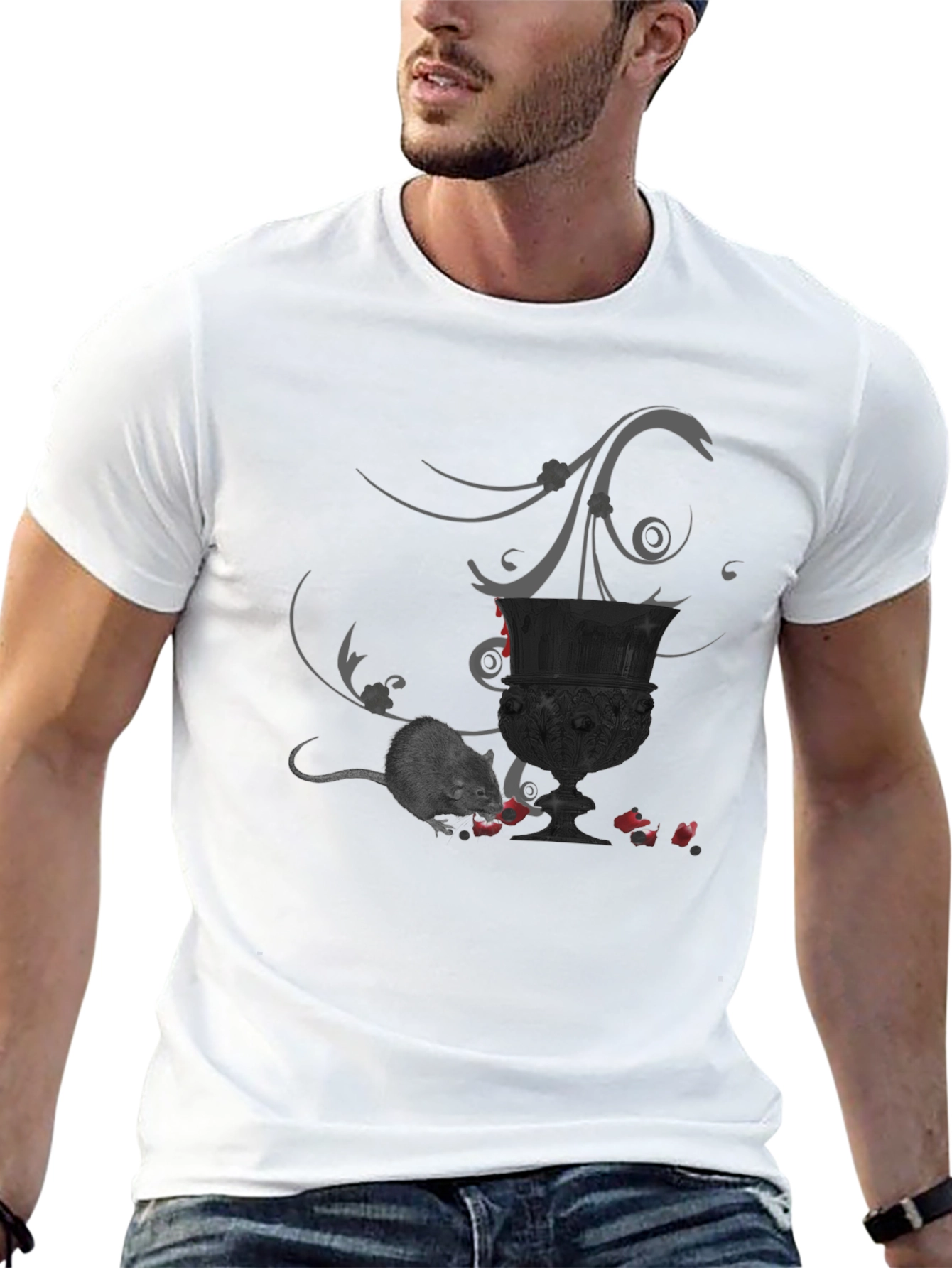 Whimsical Gothic T-Shirt with Mouse & Goblet Design
