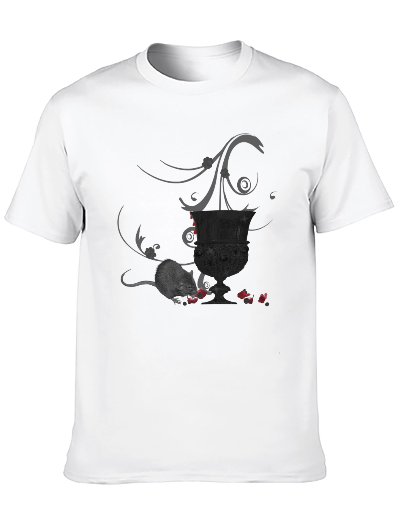 Whimsical Gothic T-Shirt with Mouse & Goblet Design