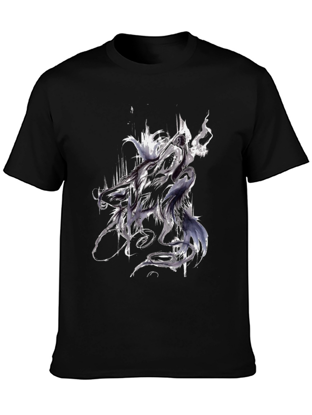 Abstract Wolf Graphic Black T-Shirt