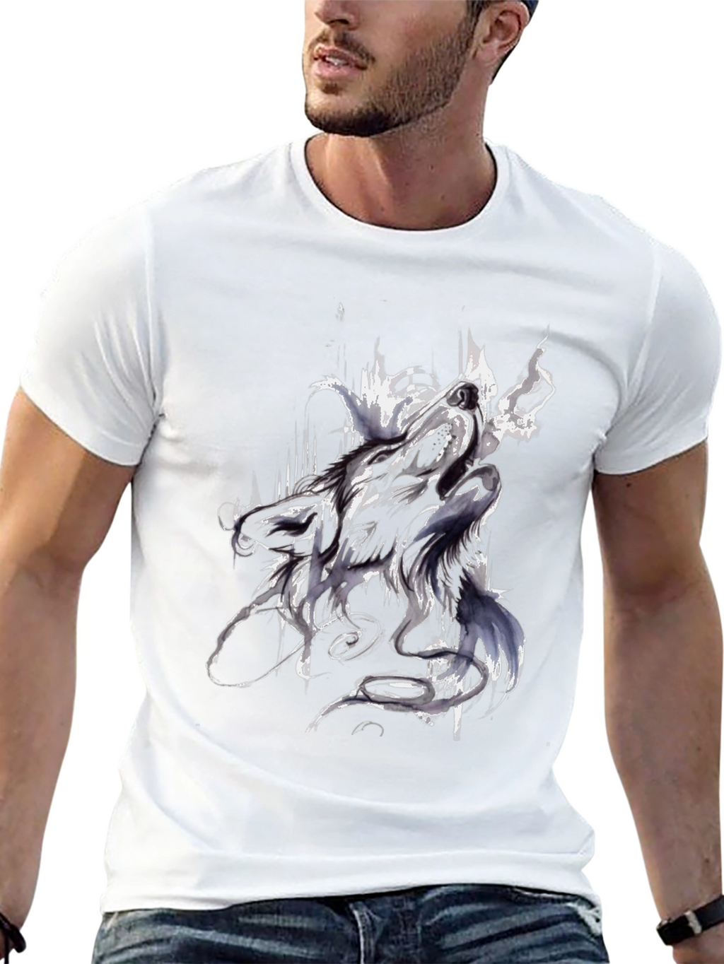 Abstract Wolf Graphic Black T-Shirt