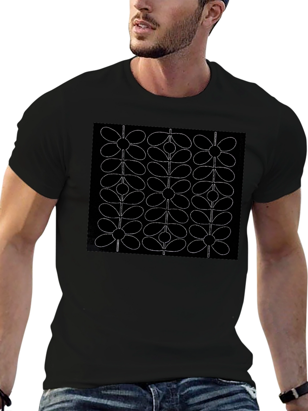 Retro Floral Pattern Black T-Shirt