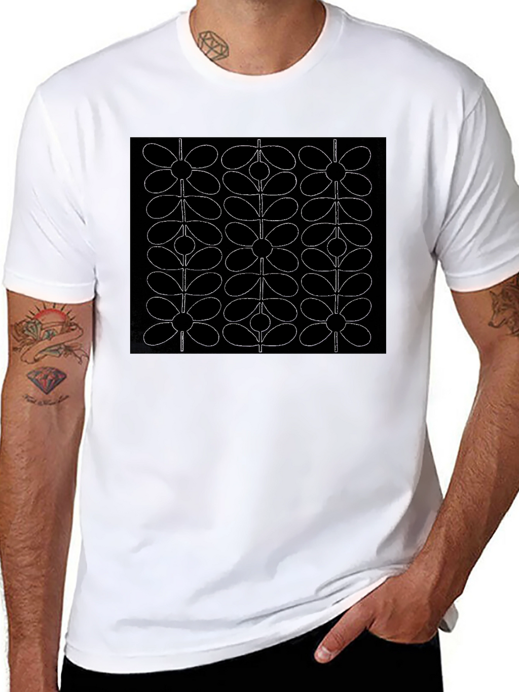 Retro Floral Pattern Black T-Shirt