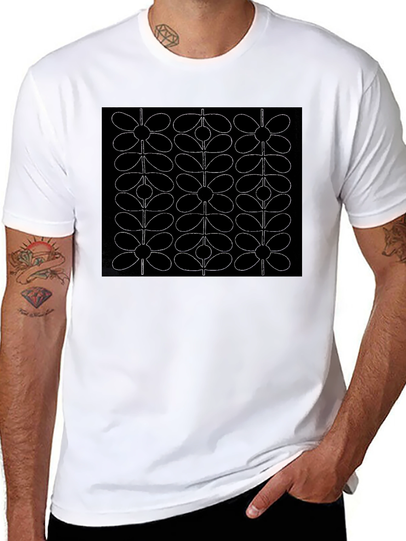 Retro Floral Pattern Black T-Shirt