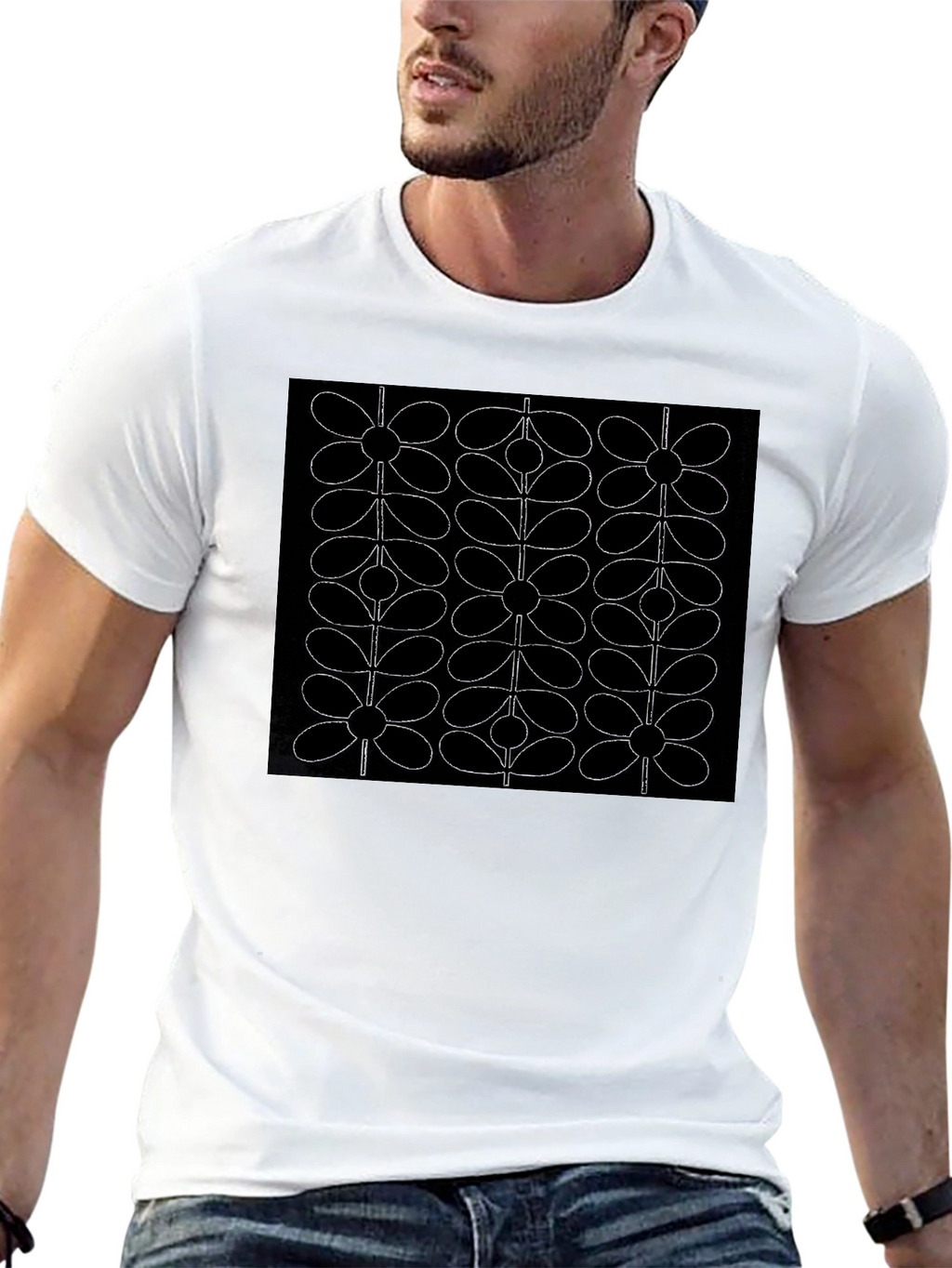 Retro Floral Pattern Black T-Shirt