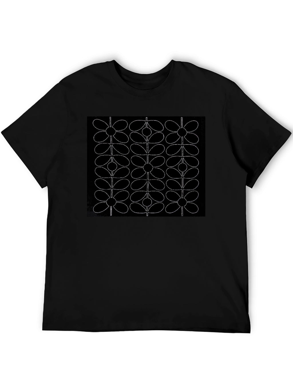 Retro Floral Pattern Black T-Shirt