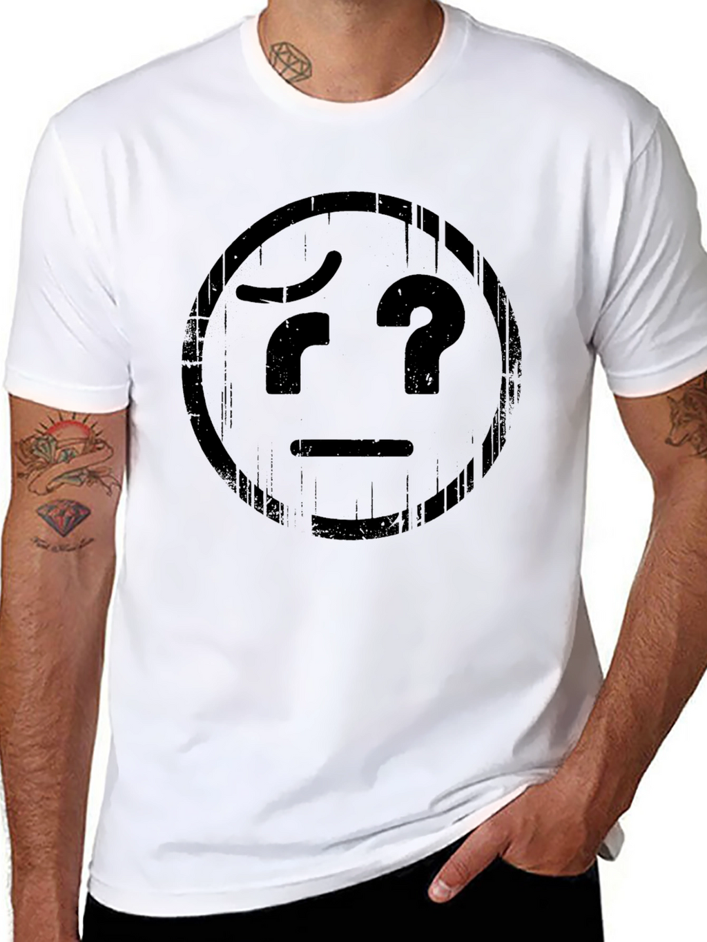 Confused Emoji Graphic T-Shirt - Black Cotton Tee