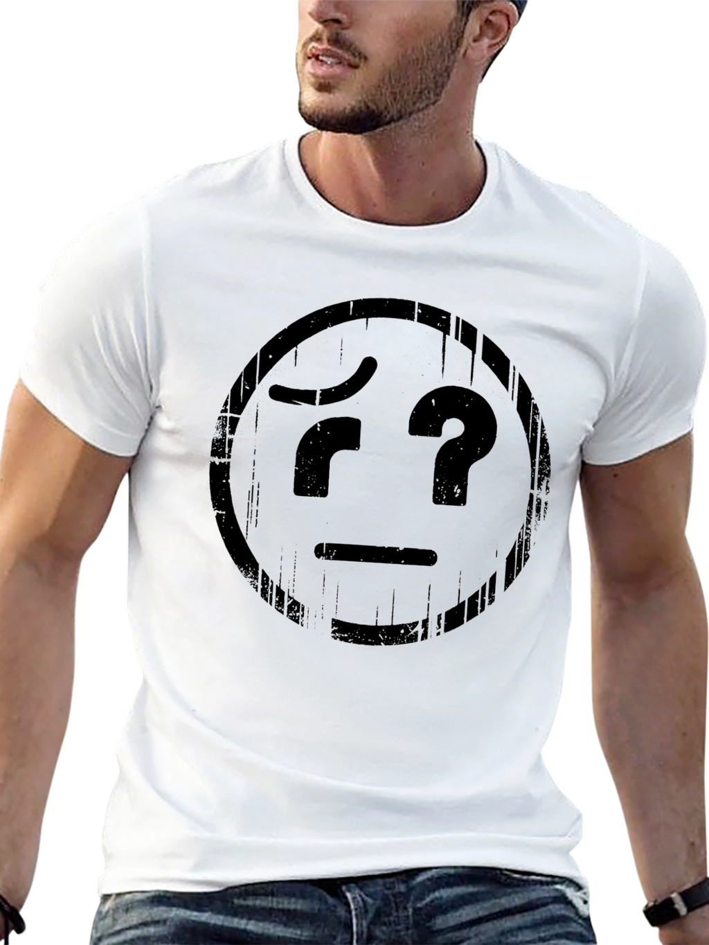 Confused Emoji Graphic T-Shirt - Black Cotton Tee