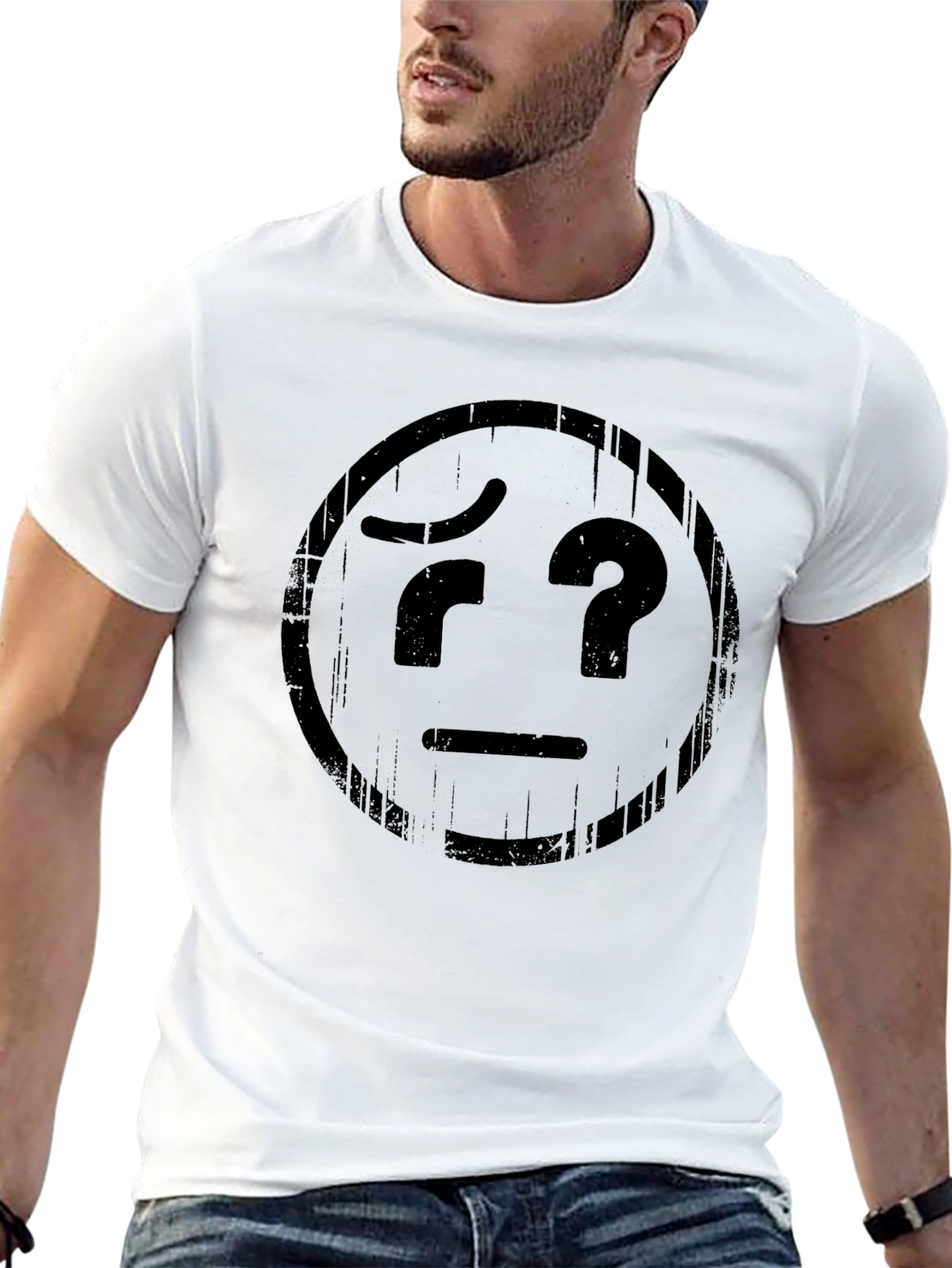 Confused Emoji Graphic T-Shirt - Black Cotton Tee