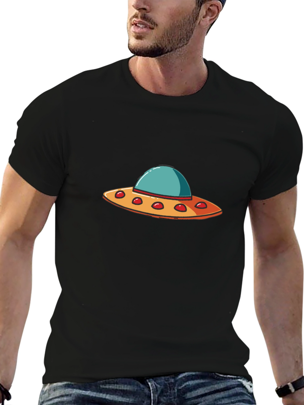 UFO Graphic T-Shirt - Black Crew Neck Tee