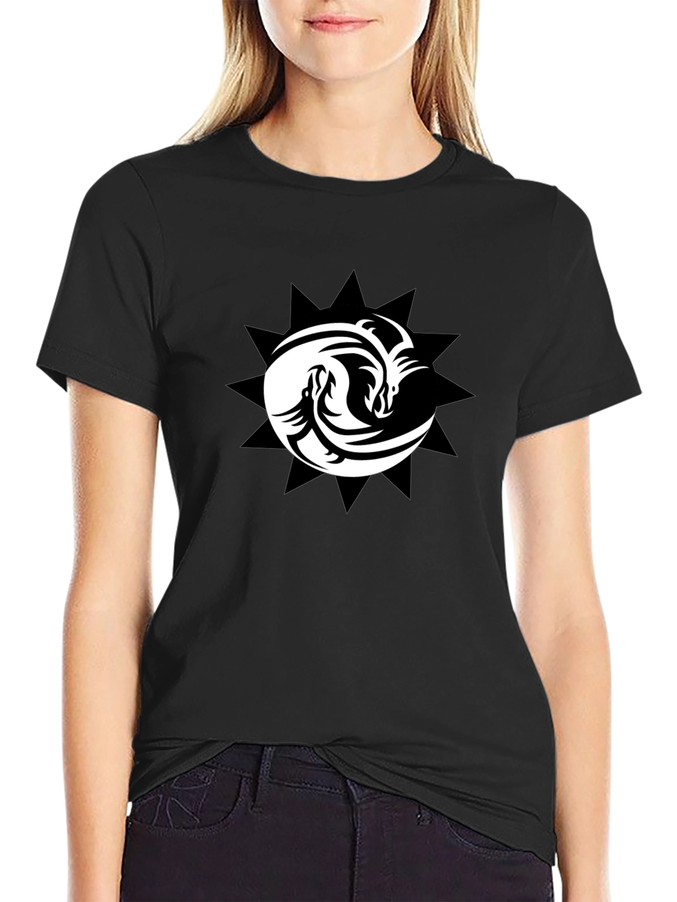Yin Yang Dragons Black T-Shirt