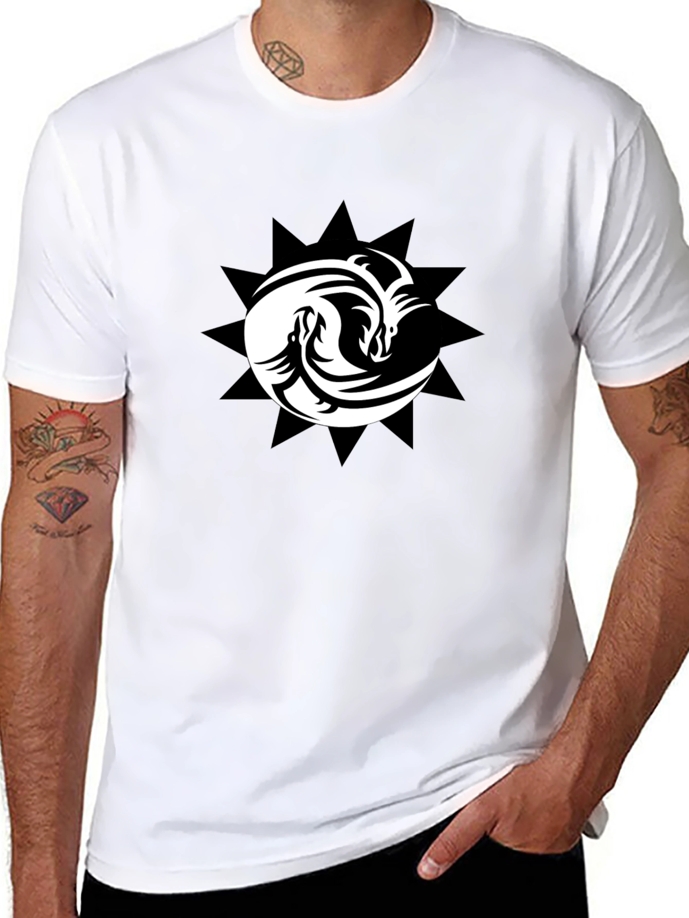 Yin Yang Dragons Black T-Shirt