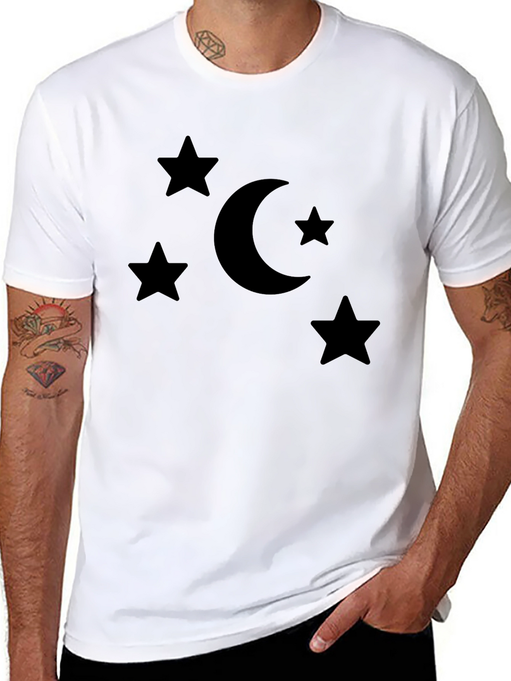 Stars and Moon Graphic Tee - Black Cotton Blend