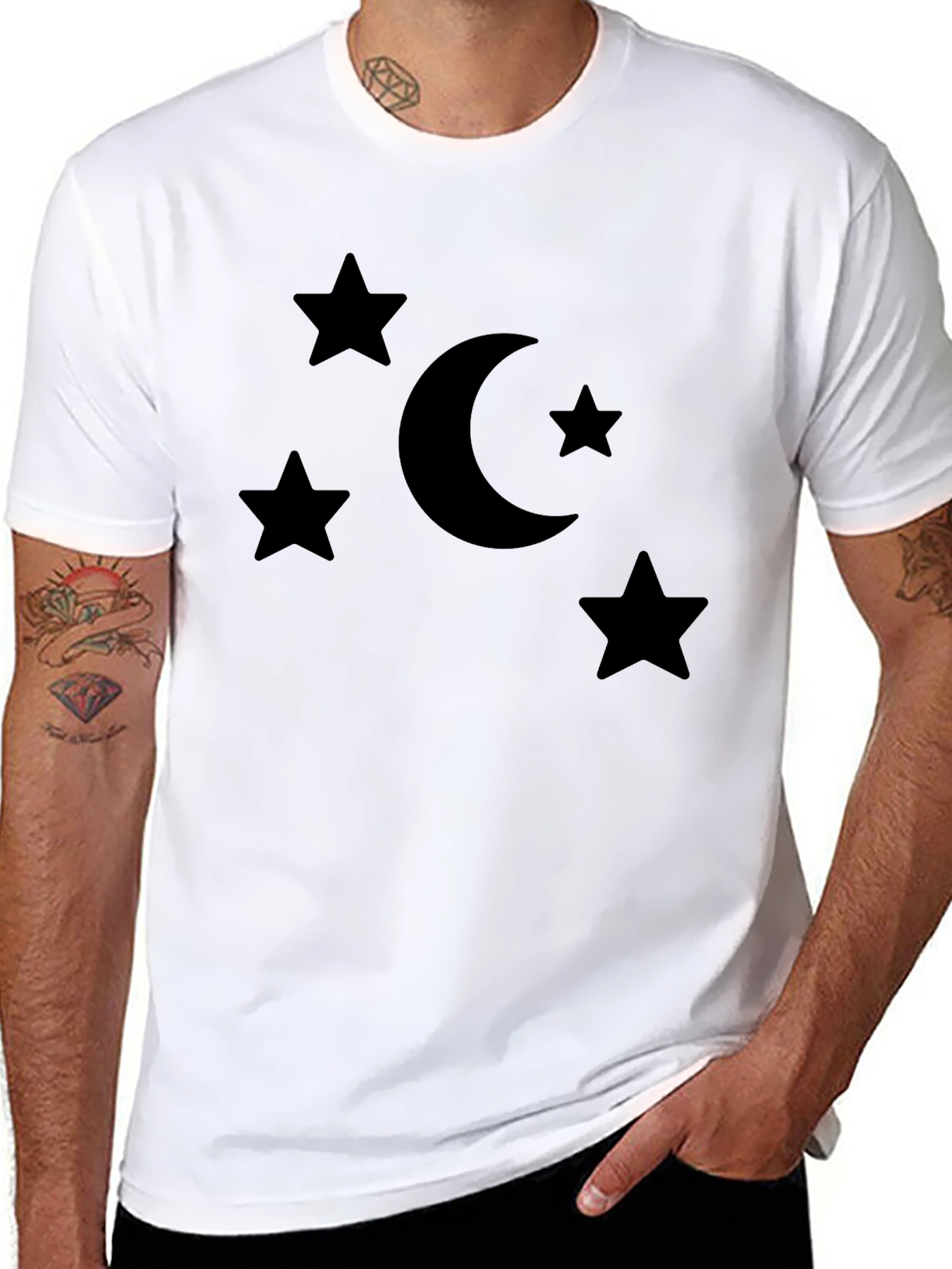Stars and Moon Graphic Tee - Black Cotton Blend