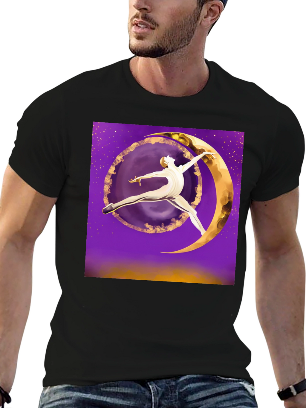 Celestial Dancer Graphic Tee - Unique Moon Art T-Shirt