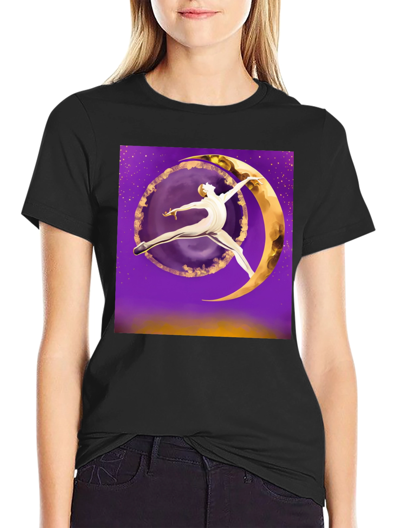 Celestial Dancer Graphic Tee - Unique Moon Art T-Shirt