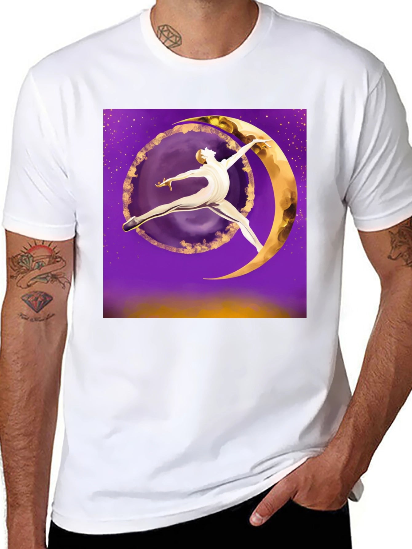Celestial Dancer Graphic Tee - Unique Moon Art T-Shirt