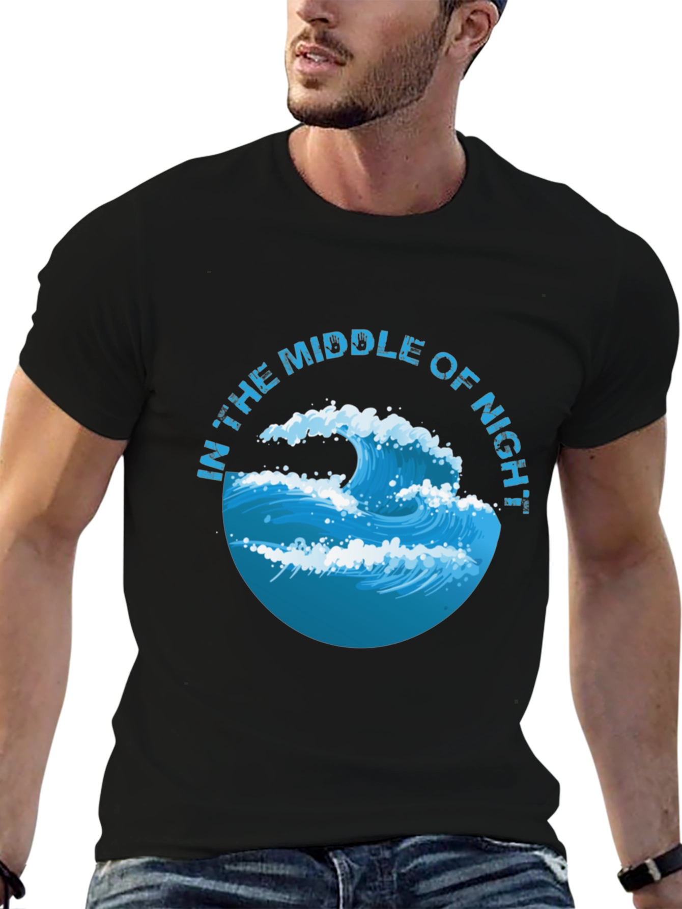 In The Middle of Night Wave Graphic Black T-Shirt