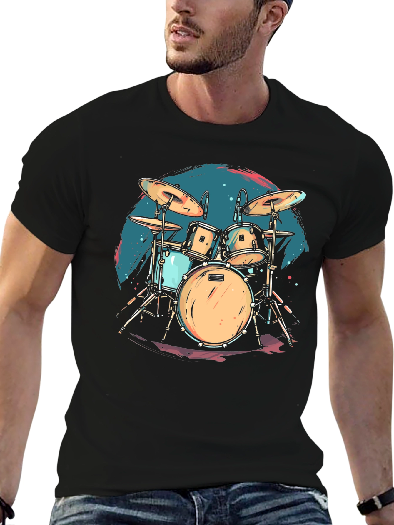 Drum Set Graphic Tee - Rock Music Shirt